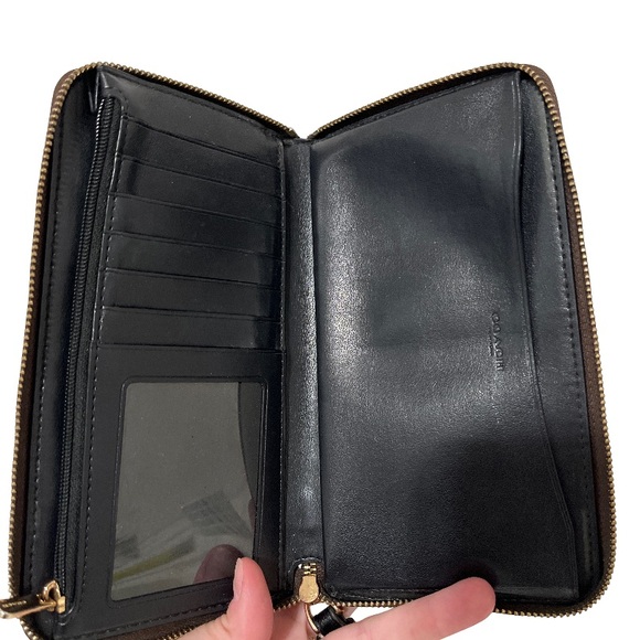 COACH Brown Signature C Leather Zip‑Around Wallet Wristlet — GUC - Picture 3 of 7
